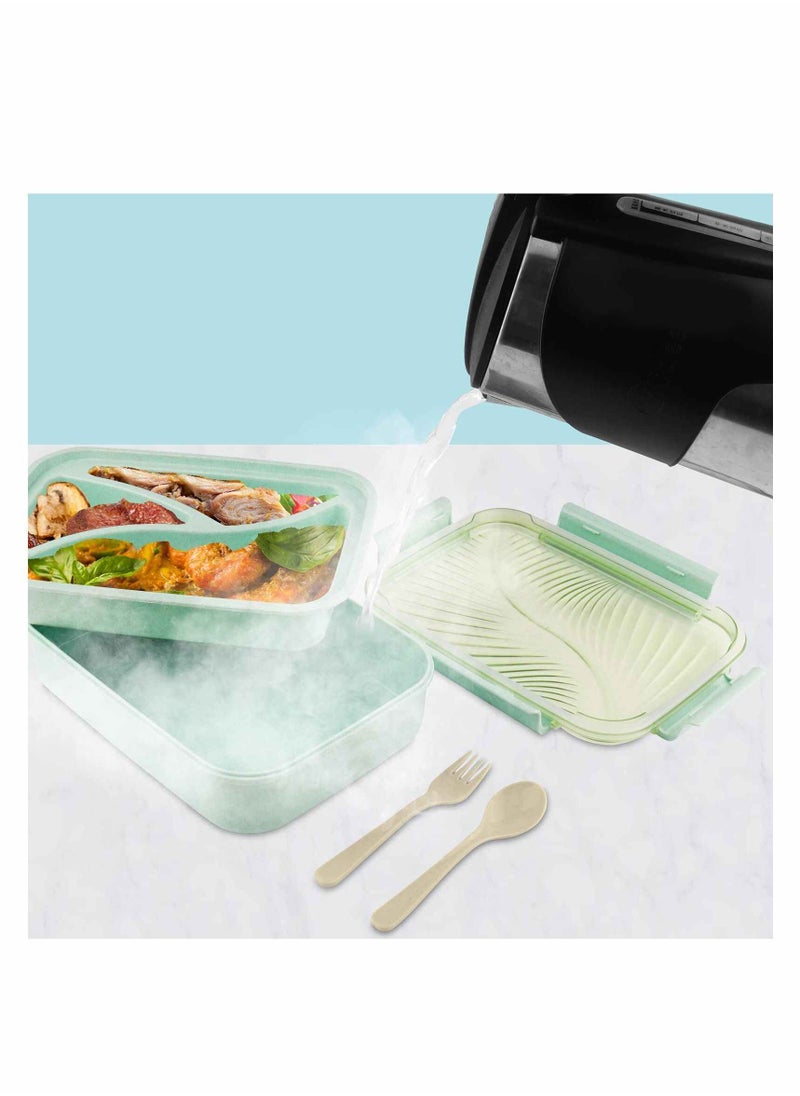 Bento Lunch Box for Adults, Leakproof Boxes, 1100ML with Utensils, Wheat Straw - Meal Prep Containers Portion Control, Microwave & Dishwasher Safe, BPA Free (Green