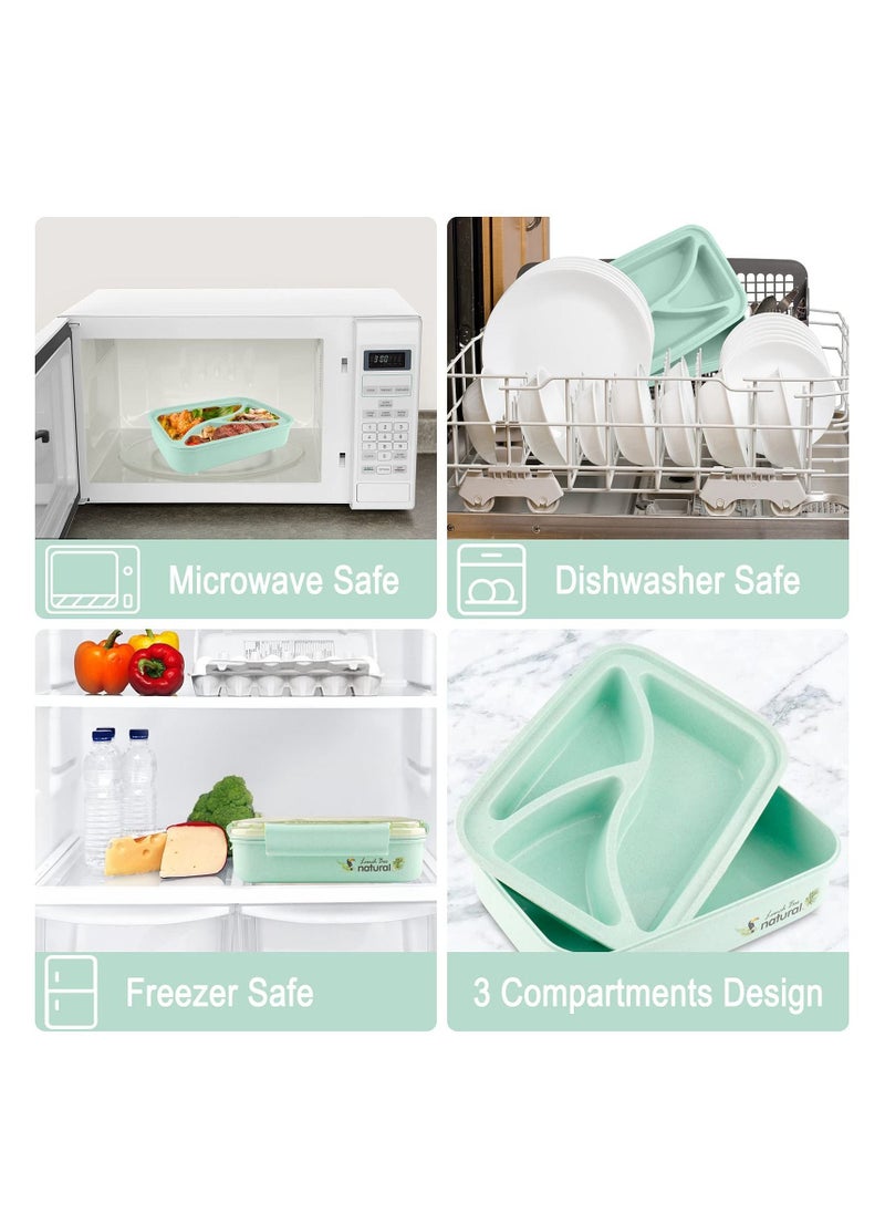 Bento Lunch Box for Adults, Leakproof Boxes, 1100ML with Utensils, Wheat Straw - Meal Prep Containers Portion Control, Microwave & Dishwasher Safe, BPA Free (Green