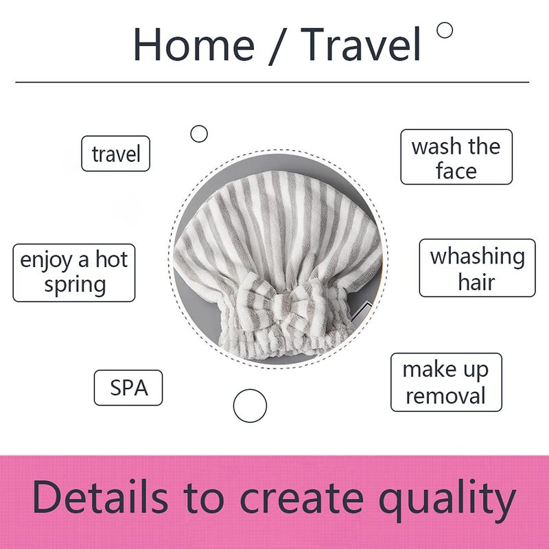 SportMore Microfiber Hair Towel Cap,Soft Absorbent Quick Drying Cap for Curly Thick Hair, Wrap Cap with Hair Brush for Women Girls (Pink&Gray White, 2) - Image 4