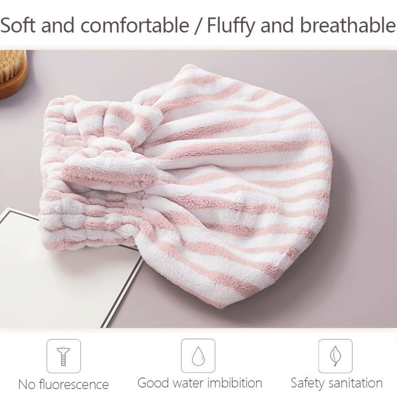 SportMore Microfiber Hair Towel Cap,Soft Absorbent Quick Drying Cap for Curly Thick Hair, Wrap Cap with Hair Brush for Women Girls (Pink&Gray White, 2) - Image 3