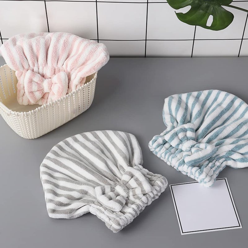 SportMore Microfiber Hair Towel Cap,Soft Absorbent Quick Drying Cap for Curly Thick Hair, Wrap Cap with Hair Brush for Women Girls (Pink&Gray White, 2) - Image 5