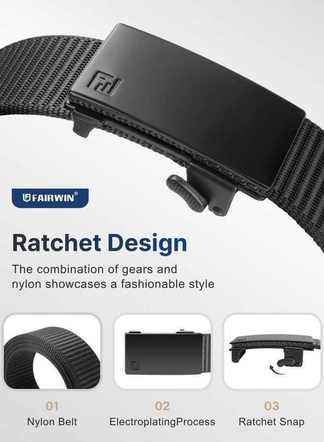 Fairwin Men's Ratchet Web Belt,1.25 inch Nylon Automatic Buckle Belt,No Holes Invisible Belt for Men(Black, S) - Image 3