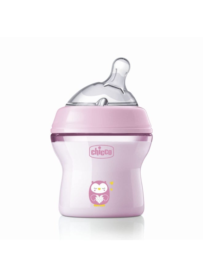 Chicco Natural Feeling PP Feeding Bottle I Double Anti-Colic Valve I Breast Like Latch I Soft Silicone I Food Grade I BPA Free I Wide Neck I New Born | 150ml, Slow Flow 0+ Months Pink 1Pc - Image 1