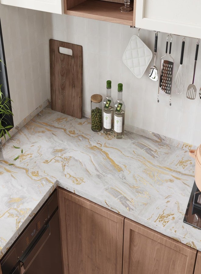 CRE8TIVE Matte Beige Gold Marble Contact Paper Peel and Stick Marble Wallpaper 12"x80" Self Adhesive Countertop Contact Paper Waterproof Removable Vinyl Wrap for Kitchen Bathroom Cabinets Shelf Liners - Image 2