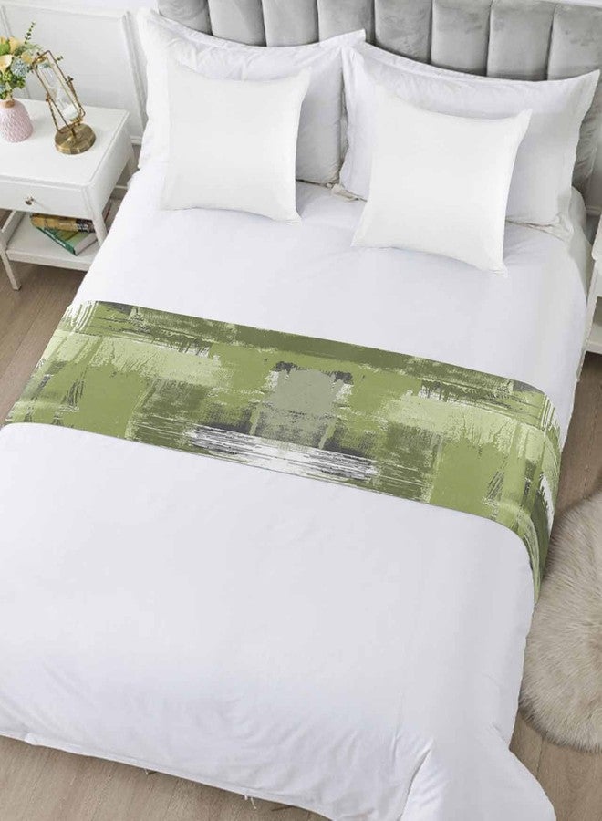 Homechoid Sage Green Bed Runner for King Size Bed, Bedspread Protector Slipcover Bed Scarf for Foot Bed Runners & Scarves for Bedroom Hotel Wedding Room 102x20 Inches Gradient White Farmhouse Country Smear Art - Image 5