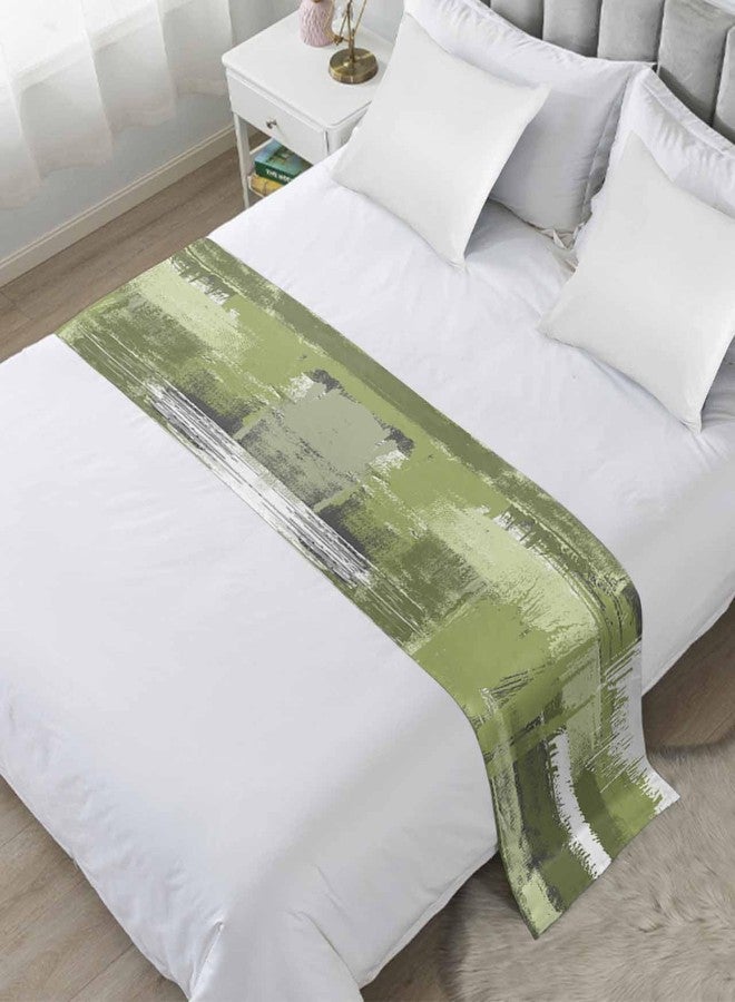 Homechoid Sage Green Bed Runner for King Size Bed, Bedspread Protector Slipcover Bed Scarf for Foot Bed Runners & Scarves for Bedroom Hotel Wedding Room 102x20 Inches Gradient White Farmhouse Country Smear Art - Image 1