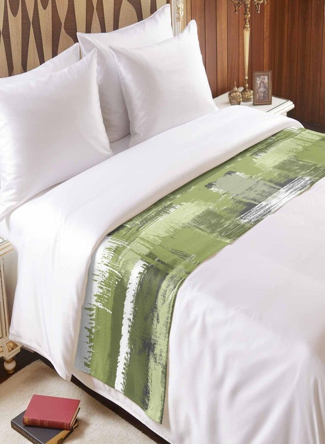 Homechoid Sage Green Bed Runner for King Size Bed, Bedspread Protector Slipcover Bed Scarf for Foot Bed Runners & Scarves for Bedroom Hotel Wedding Room 102x20 Inches Gradient White Farmhouse Country Smear Art - Image 3