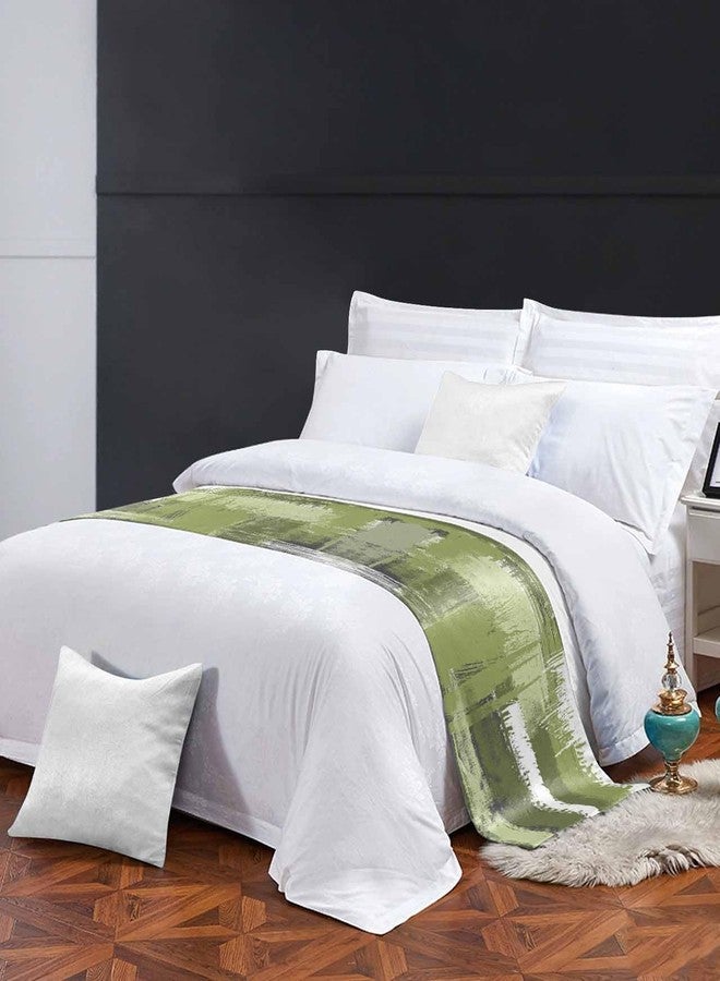 Homechoid Sage Green Bed Runner for King Size Bed, Bedspread Protector Slipcover Bed Scarf for Foot Bed Runners & Scarves for Bedroom Hotel Wedding Room 102x20 Inches Gradient White Farmhouse Country Smear Art - Image 2