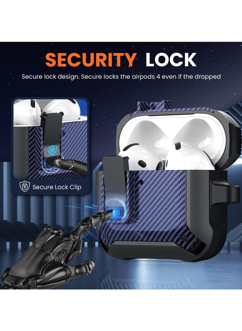 Generic - Carbon grain surface Cover Case Compatible With Airpods 4 Lock Clip,Protective anti-fall Skin--Blue - Image 1