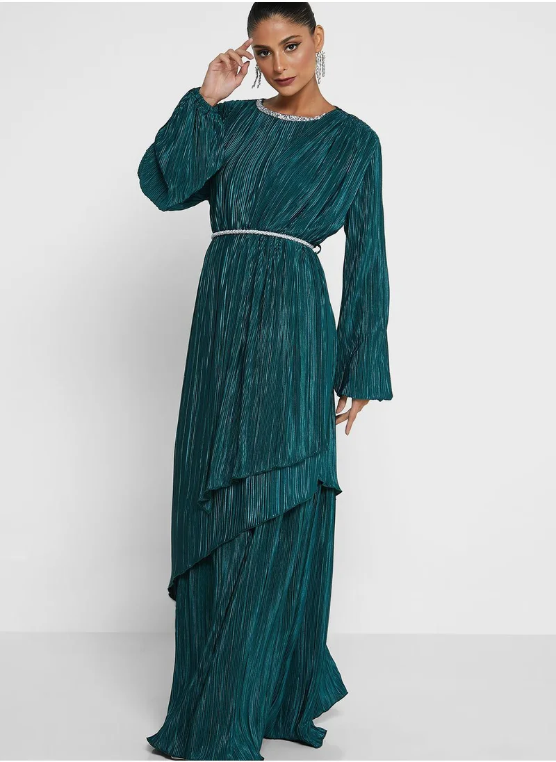 Golden Apple Belt Detail Layered Dress
