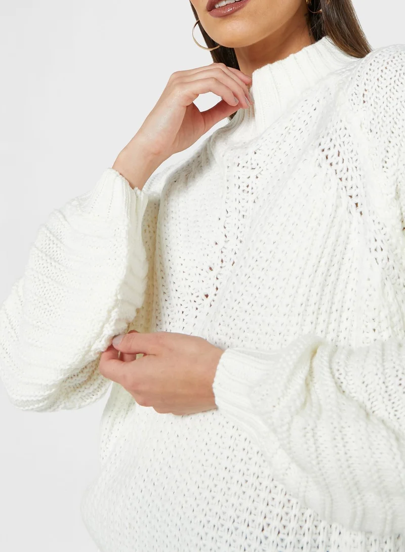 ELLA Solid Balloon Sleeve Sweater