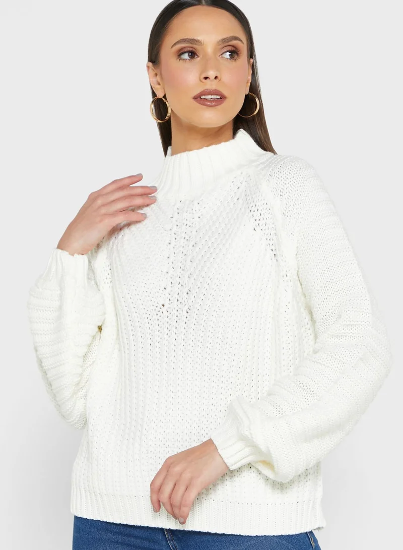 ELLA Solid Balloon Sleeve Sweater