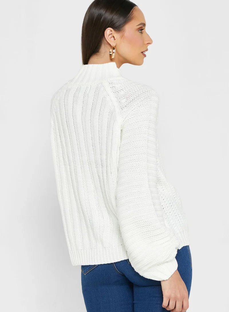 ELLA Solid Balloon Sleeve Sweater