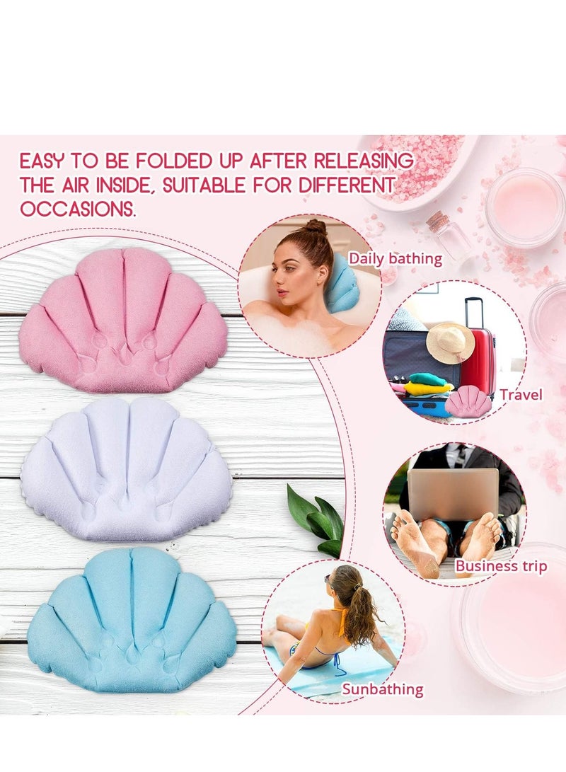 SYOSI وسادة استحمام قابلة للنفخ، وسائد لحوض الاستحمام - وسادة دعم الرأس لحوض الاستحمام - قماش تيري مع أكواب شفط لدعم الرقبة في حوض الاستحمام (وردي وأزرق وأبيض) 3 عبوات - Image 4