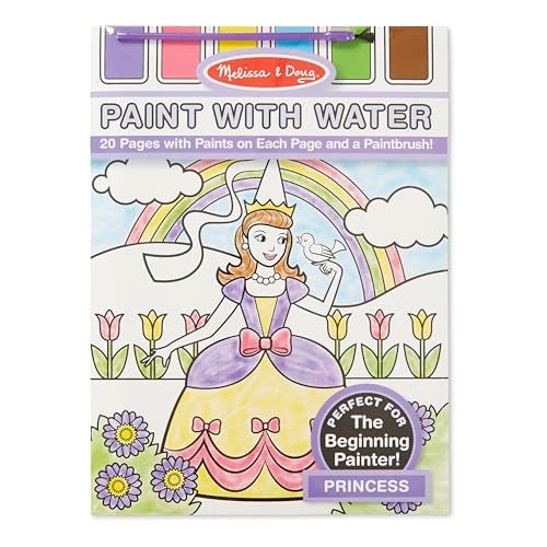Melissa & Doug Paint with Water - Princess, 20 Perforated Pages with Spillproof Palettes - Image 1