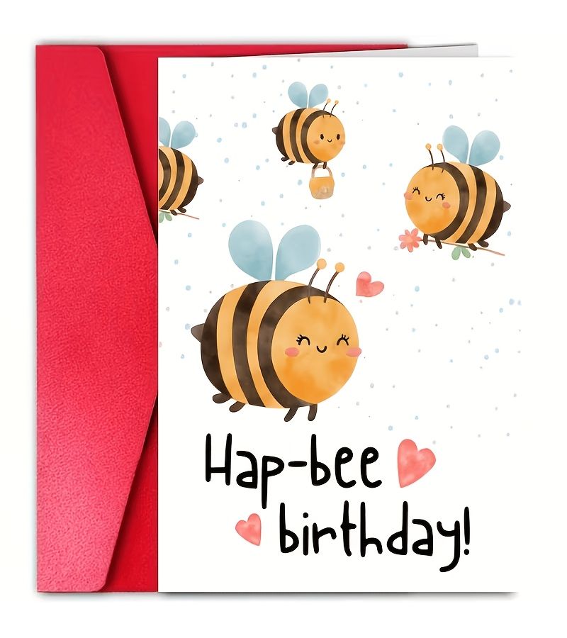 بطاقة عيد ميلاد صفراء فاتحة باللون البيج مع ظرف "Hap Bee Heart" ذات معنى مزدوج - Image 5