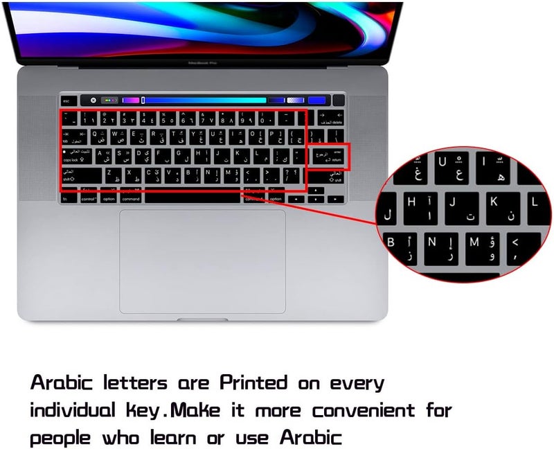 HRH Ultra Thin Arabic Language Silicone Keyboard Cover Skin for MacBook Pro 13 inch 2020(Model A2289/A2251/A2338 M1 Chip) and for MacBook Pro 16" 2019 (Model A2141) Accessories - Image 2