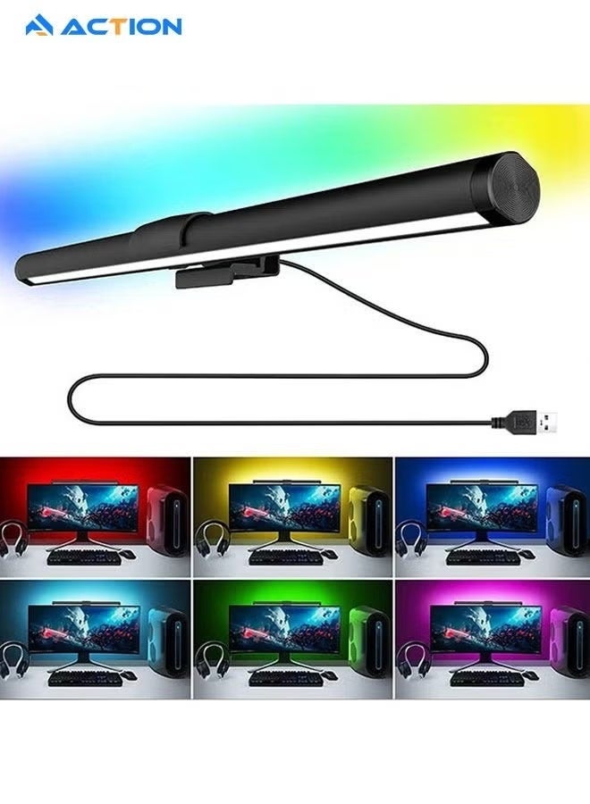 أكشن مصباح لوني لشاشة الكمبيوتر بتغيير 3 ألوان RGB للإضاءة البيئية، خالٍ من التوهج، مدعوم بوصلة USB، يعمل بتقنية LED، يتحكم فيه باللمس، مناسب للاستخدام في المكتب/المنزل/الألعاب/المكتب، بحجم 442x24 مم. - Image 1