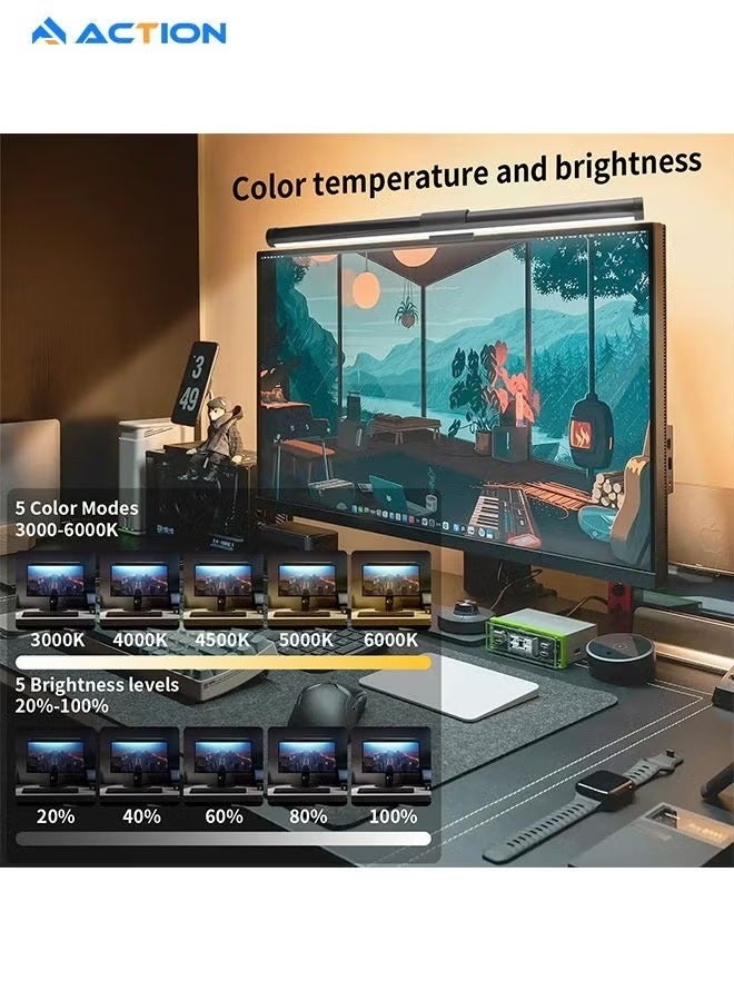 أكشن مصباح لوني لشاشة الكمبيوتر بتغيير 3 ألوان RGB للإضاءة البيئية، خالٍ من التوهج، مدعوم بوصلة USB، يعمل بتقنية LED، يتحكم فيه باللمس، مناسب للاستخدام في المكتب/المنزل/الألعاب/المكتب، بحجم 442x24 مم. - Image 3