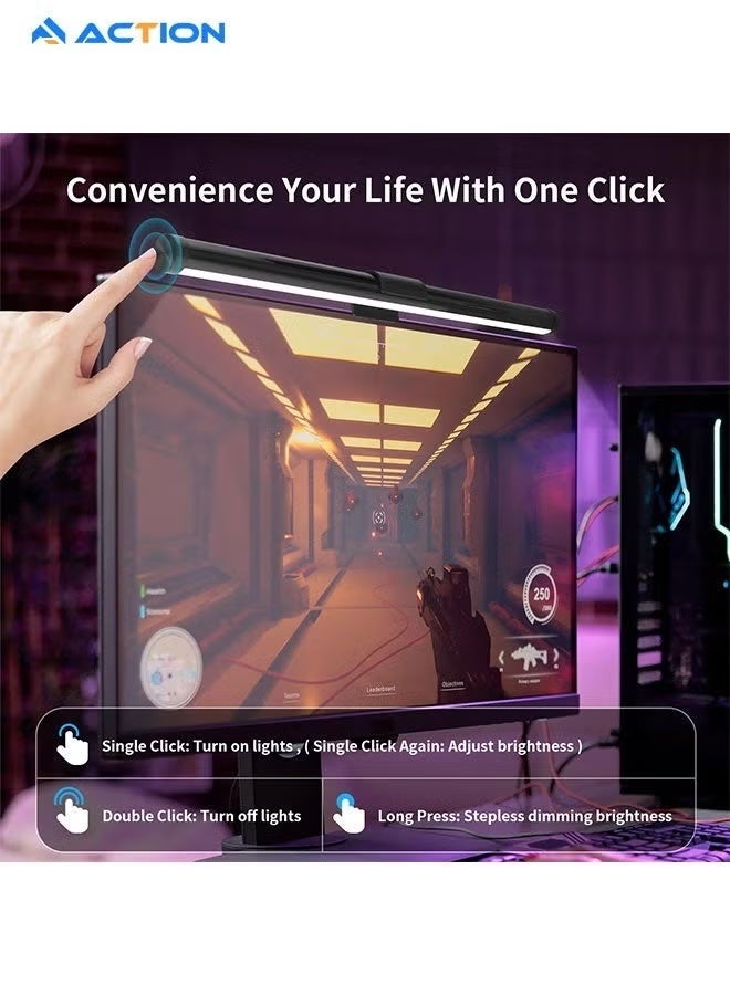 أكشن مصباح لوني لشاشة الكمبيوتر بتغيير 3 ألوان RGB للإضاءة البيئية، خالٍ من التوهج، مدعوم بوصلة USB، يعمل بتقنية LED، يتحكم فيه باللمس، مناسب للاستخدام في المكتب/المنزل/الألعاب/المكتب، بحجم 442x24 مم. - Image 4