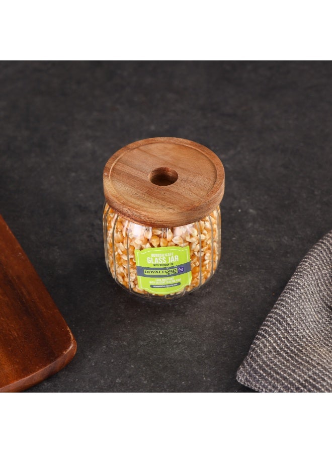 Royalford 350 ml Round Borosilicate Glass Jar with Airtight Wooden Lid-RF12773/ Container with Silicone Sealing Ring, Dishwasher Safe clear 350ml - Image 3