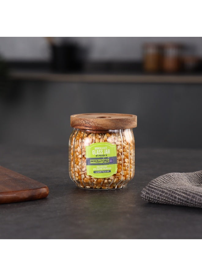 Royalford 350 ml Round Borosilicate Glass Jar with Airtight Wooden Lid-RF12773/ Container with Silicone Sealing Ring, Dishwasher Safe clear 350ml - Image 4