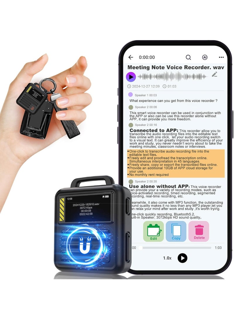 LAESO Angju 128GB Voice Recorder with APP Control, 3072kbps HD Audio Recorder with Transcribe & Summarize, DSP Noise Reduction MP3 Recording Device with Password for Lecture, Meeting(9360 Hours) - Image 1