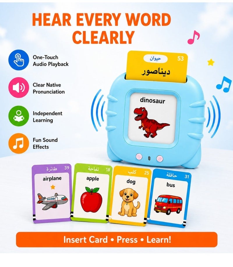 N3 Arabic English Alphabet Talking Flash Cards for Kids Learning Arabic Letters 224 Basic Sight Words Arabic Learning Toys for Toddlers - Blue - Image 5