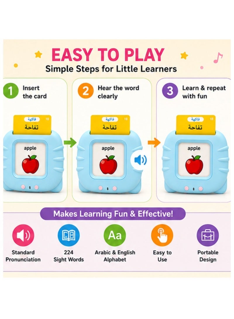 N3 Arabic English Alphabet Talking Flash Cards for Kids Learning Arabic Letters 224 Basic Sight Words Arabic Learning Toys for Toddlers - Blue - Image 4
