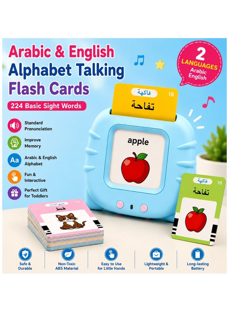 N3 Arabic English Alphabet Talking Flash Cards for Kids Learning Arabic Letters 224 Basic Sight Words Arabic Learning Toys for Toddlers - Blue - Image 2