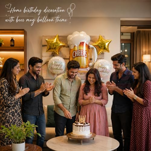 Propsicle Cheers Beer Mug Foil Balloon Set with Gold Star Balloons & Happy Birthday Foil Balloons, Decoration Kit for Adult Birthday Celebration, Bar Theme, Whisky Theme Backdrop - Image 3