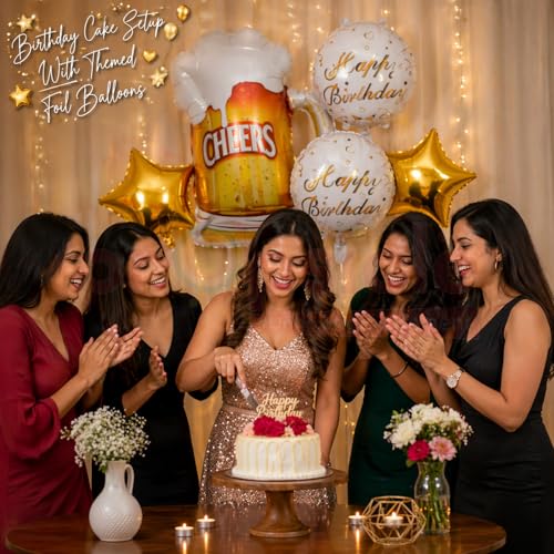 Propsicle Cheers Beer Mug Foil Balloon Set with Gold Star Balloons & Happy Birthday Foil Balloons, Decoration Kit for Adult Birthday Celebration, Bar Theme, Whisky Theme Backdrop - Image 4