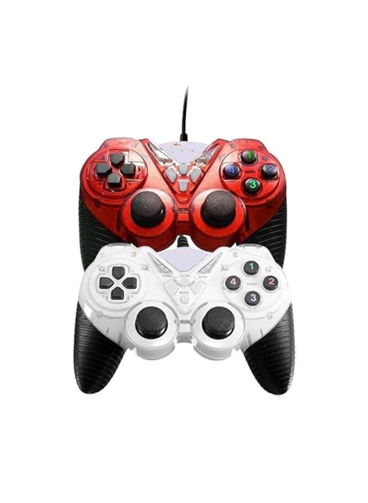 Wired Dual Turbo Gamepad Joystick for PC & Laptop - Vibration Function (Red & White)