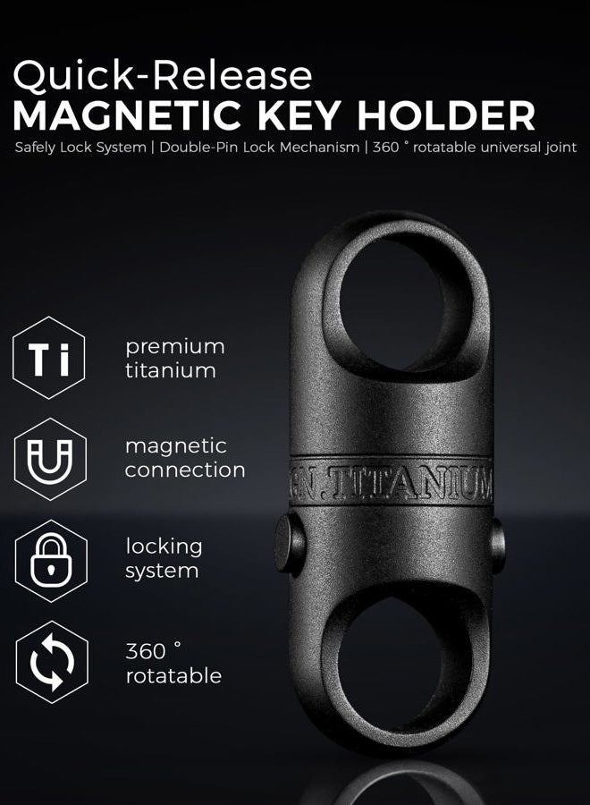 FEGVE Titanium Magnetic Key Holder, Quick Release Keychain, Detachable Magnetic Keychain, Safely Lock System-360 ° Rotatable, Black-1*ti Connector+2 * 1 in Ti Keyring, M - Image 4