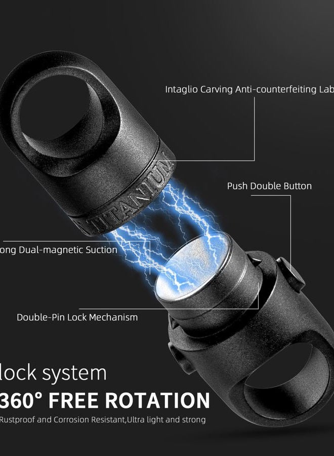 FEGVE Titanium Magnetic Key Holder, Quick Release Keychain, Detachable Magnetic Keychain, Safely Lock System-360 ° Rotatable, Black-1*ti Connector+2 * 1 in Ti Keyring, M - Image 3