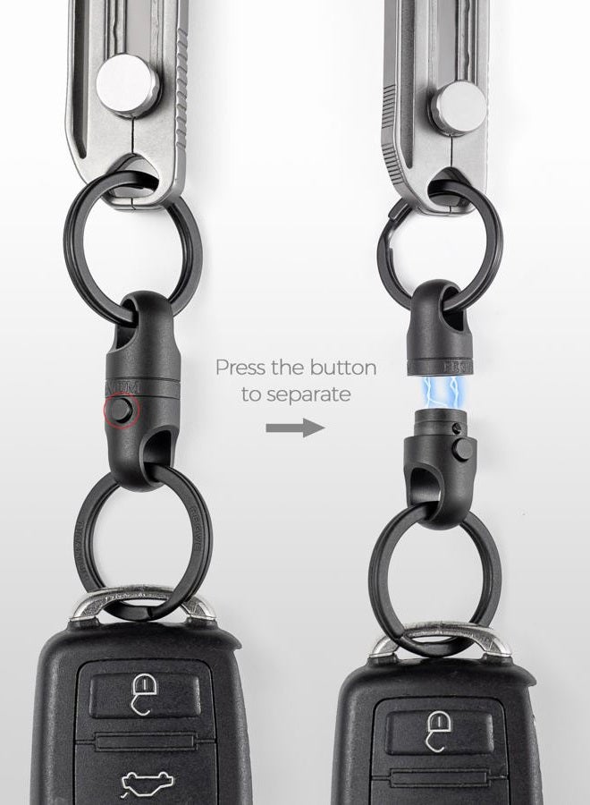 FEGVE Titanium Magnetic Key Holder, Quick Release Keychain, Detachable Magnetic Keychain, Safely Lock System-360 ° Rotatable, Black-1*ti Connector+2 * 1 in Ti Keyring, M - Image 2