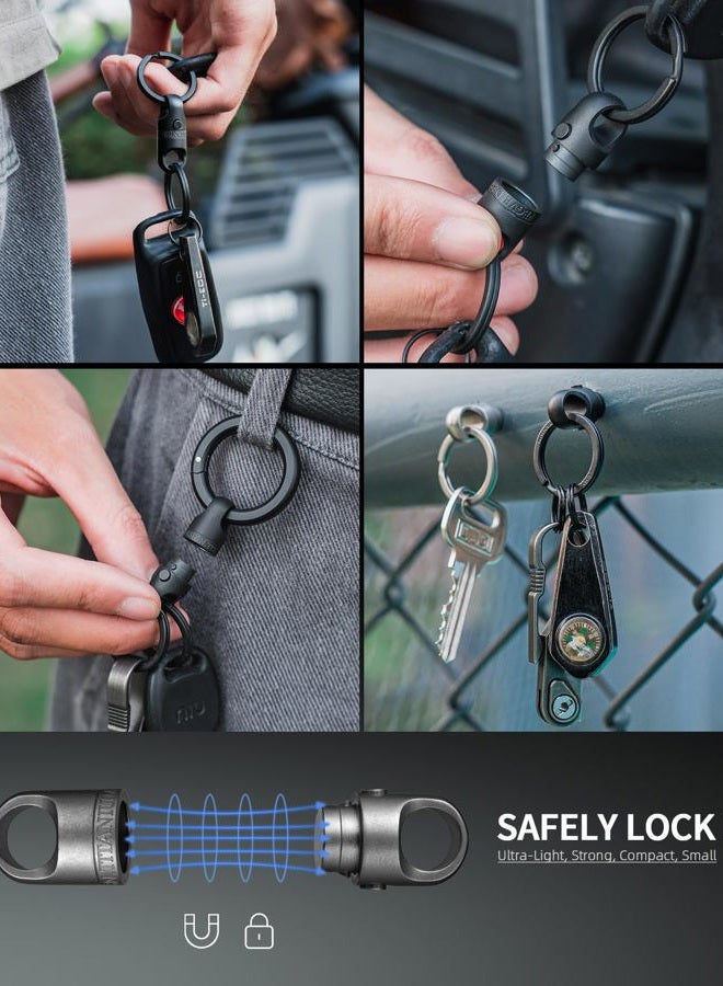 FEGVE Titanium Magnetic Key Holder, Quick Release Keychain, Detachable Magnetic Keychain, Safely Lock System-360 ° Rotatable, Black-1*ti Connector+2 * 1 in Ti Keyring, M - Image 5