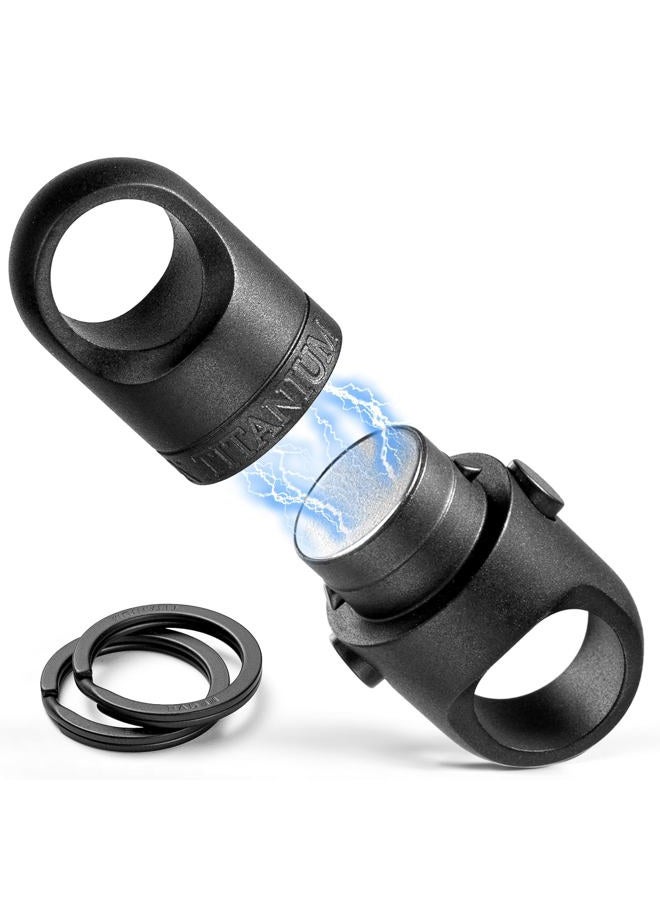 FEGVE Titanium Magnetic Key Holder, Quick Release Keychain, Detachable Magnetic Keychain, Safely Lock System-360 ° Rotatable, Black-1*ti Connector+2 * 1 in Ti Keyring, M - Image 1
