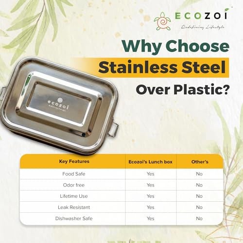 ecozoi Stainless Steel Lunch Box 700 ml – Leak Proof Bento Lunch Box with Locking Clips & Bonus Sauce Container, BPA Free, Eco Friendly, Reusable & Dishwasher Safe Tiffin Box for Kids, School, Office - Image 4