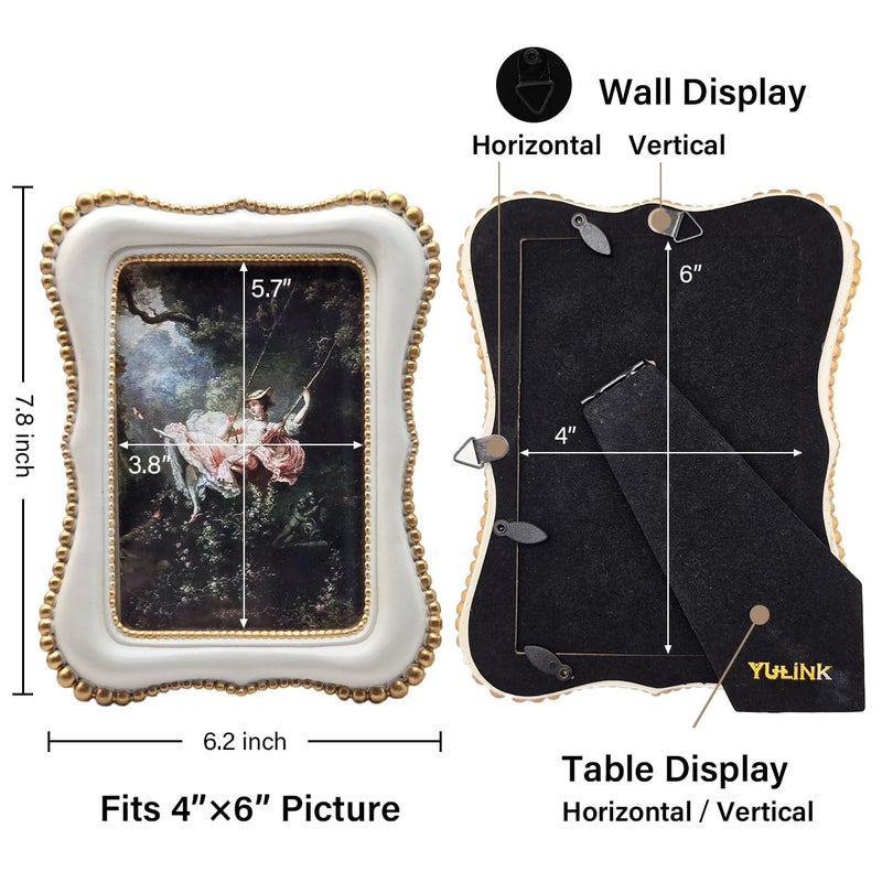 YULINK 4x6 Vintage Picture Frame, Antique White Ornate Photo Frame, for Tabletop and Wall Display, Decorative Retro Home Decor, Old Fashioned Photo Gallery Art - Image 5