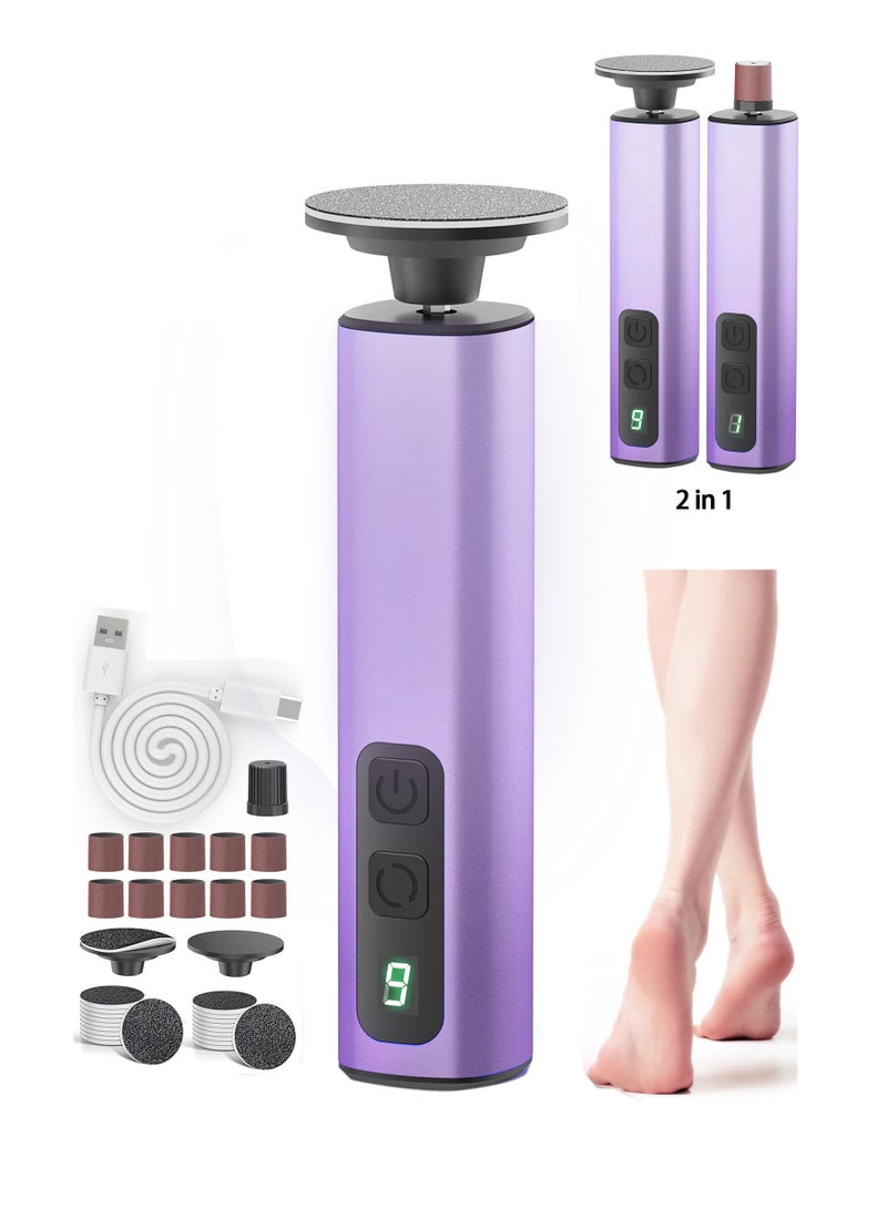 جهاز كهربائي 2 في 1 لإزالة مسامير القدم، 9 سرعات قابلة للتعديل، مقشر للقدمين، أدوات باديكير قابلة لإعادة الشحن عبر USB للقدمين، مكشطة للجلد الميت الجاف ومطحنة للقدمين للنساء - Image 1