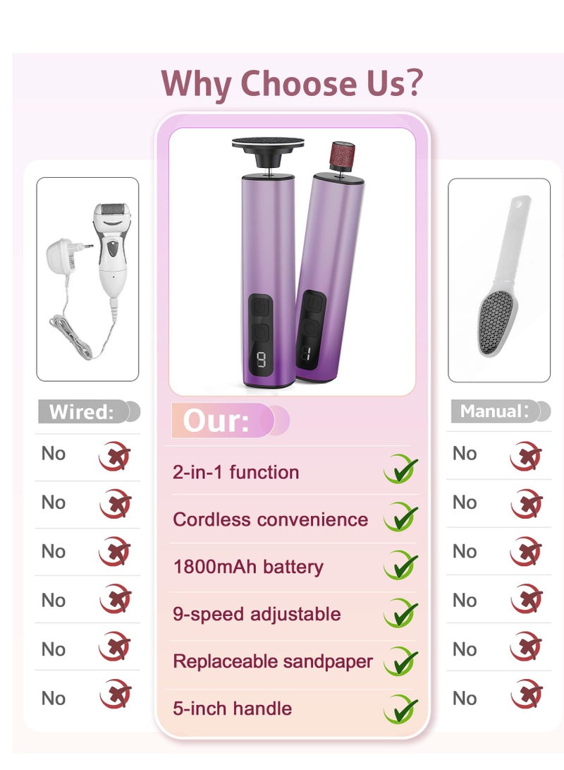 جهاز كهربائي 2 في 1 لإزالة مسامير القدم، 9 سرعات قابلة للتعديل، مقشر للقدمين، أدوات باديكير قابلة لإعادة الشحن عبر USB للقدمين، مكشطة للجلد الميت الجاف ومطحنة للقدمين للنساء - Image 3