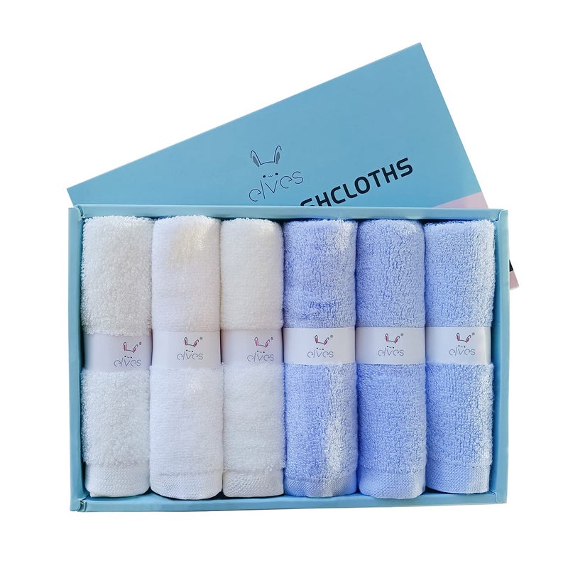 Elves Baby Washcloth Bamboo Rayon, Soft Organic Bamboo Viscose Wash Cloth, 10x10 Inch, White&Blue, Baby Bath Essentials - Image 1