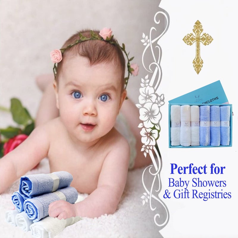 Elves Baby Washcloth Bamboo Rayon, Soft Organic Bamboo Viscose Wash Cloth, 10x10 Inch, White&Blue, Baby Bath Essentials - Image 3