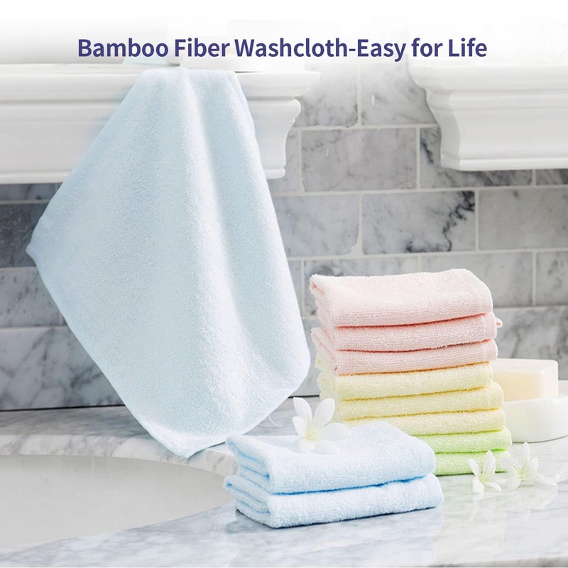 Elves Baby Washcloth Bamboo Rayon, Soft Organic Bamboo Viscose Wash Cloth, 10x10 Inch, White&Blue, Baby Bath Essentials - Image 5