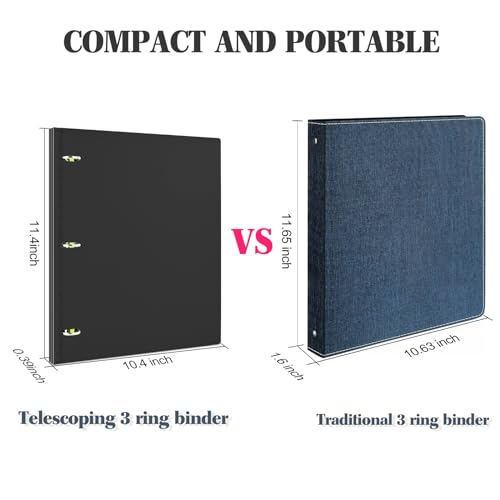 INFUN 1 Inch Telescoping 3 Ring Binder- 4 PCS-Black, Portable Plastic Binder with Telescoping Spine, 3 Ring Binders with Foldable Front Cover Holds 8.5" x 11" Paper for School,Office and Homes - Image 3
