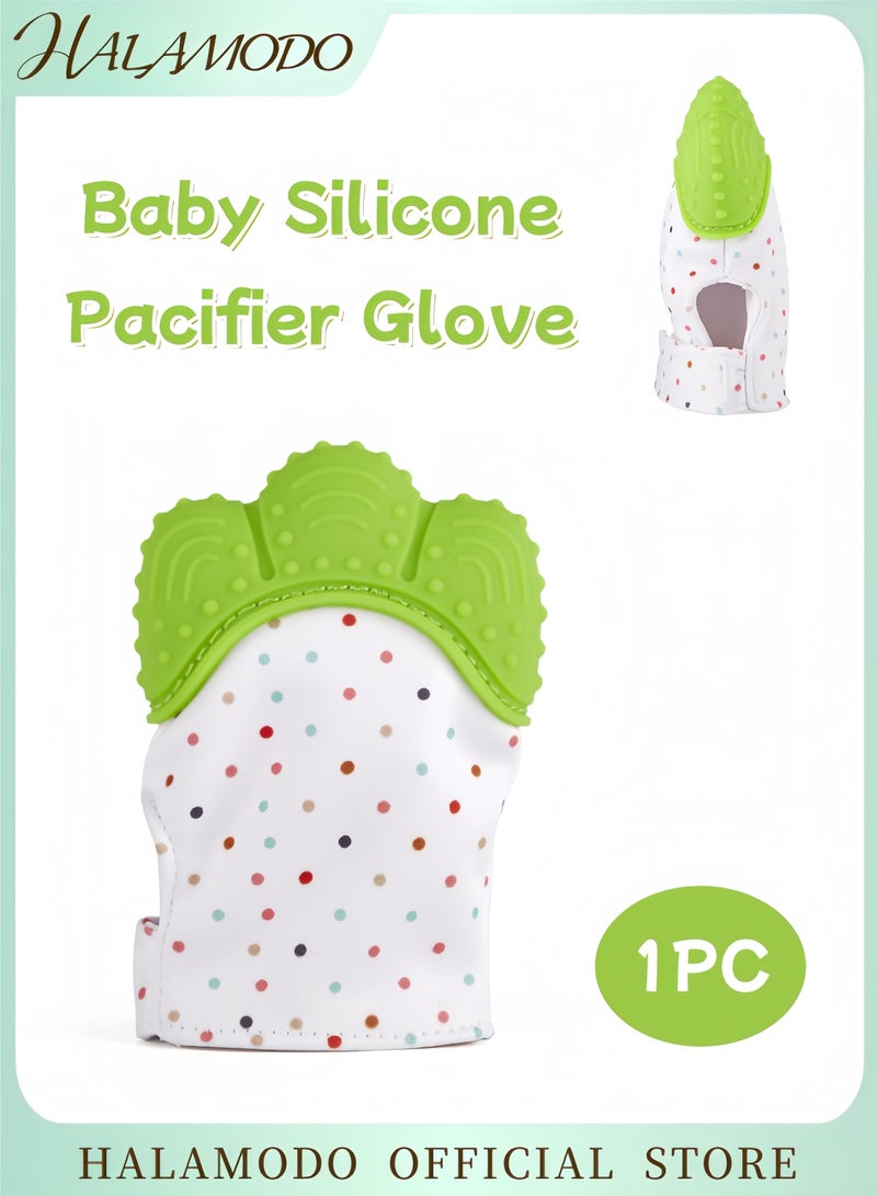 هالامودو قفاز عضاضة أسنان للأطفال من السيليكون قفاز لتخفيف الألم ضد الخدش للأطفال 0-12 شهرا لعبة تخفيف التسنين للرضع مادة سيليكون آمنة وغير سامة مزود بحزام قابل للتعديل - Image 1
