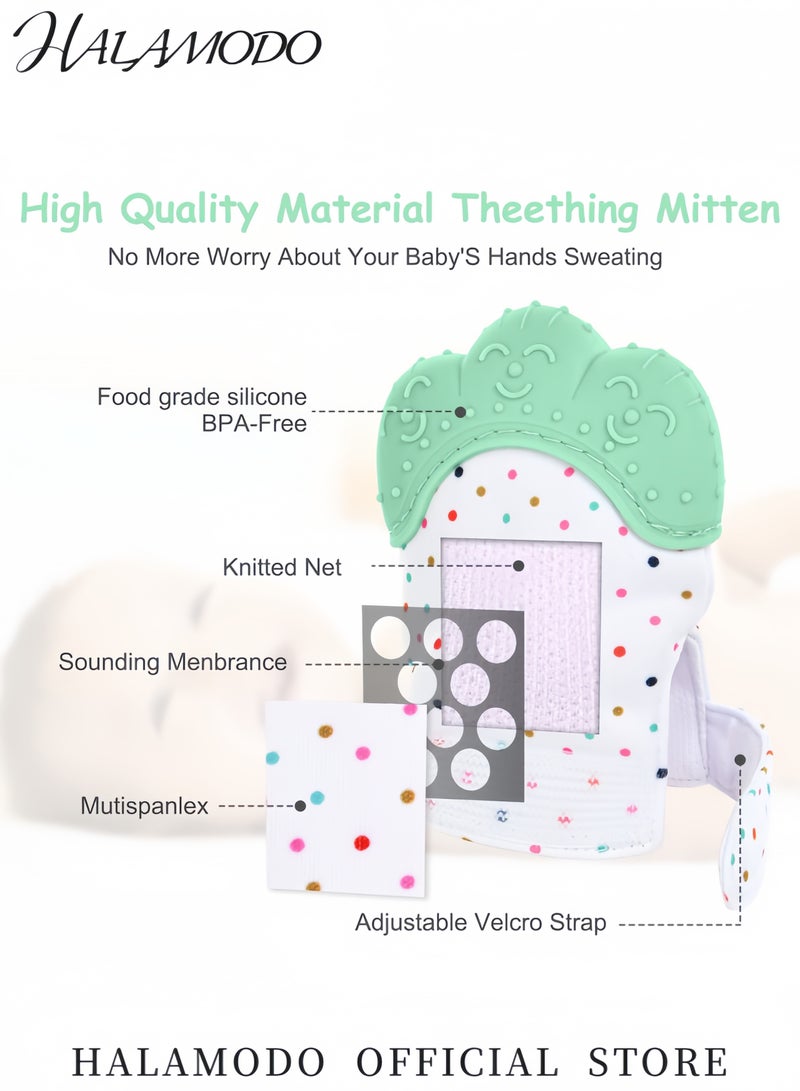 هالامودو قفاز عضاضة أسنان للأطفال من السيليكون قفاز لتخفيف الألم ضد الخدش للأطفال 0-12 شهرا لعبة تخفيف التسنين للرضع مادة سيليكون آمنة وغير سامة مزود بحزام قابل للتعديل - Image 4