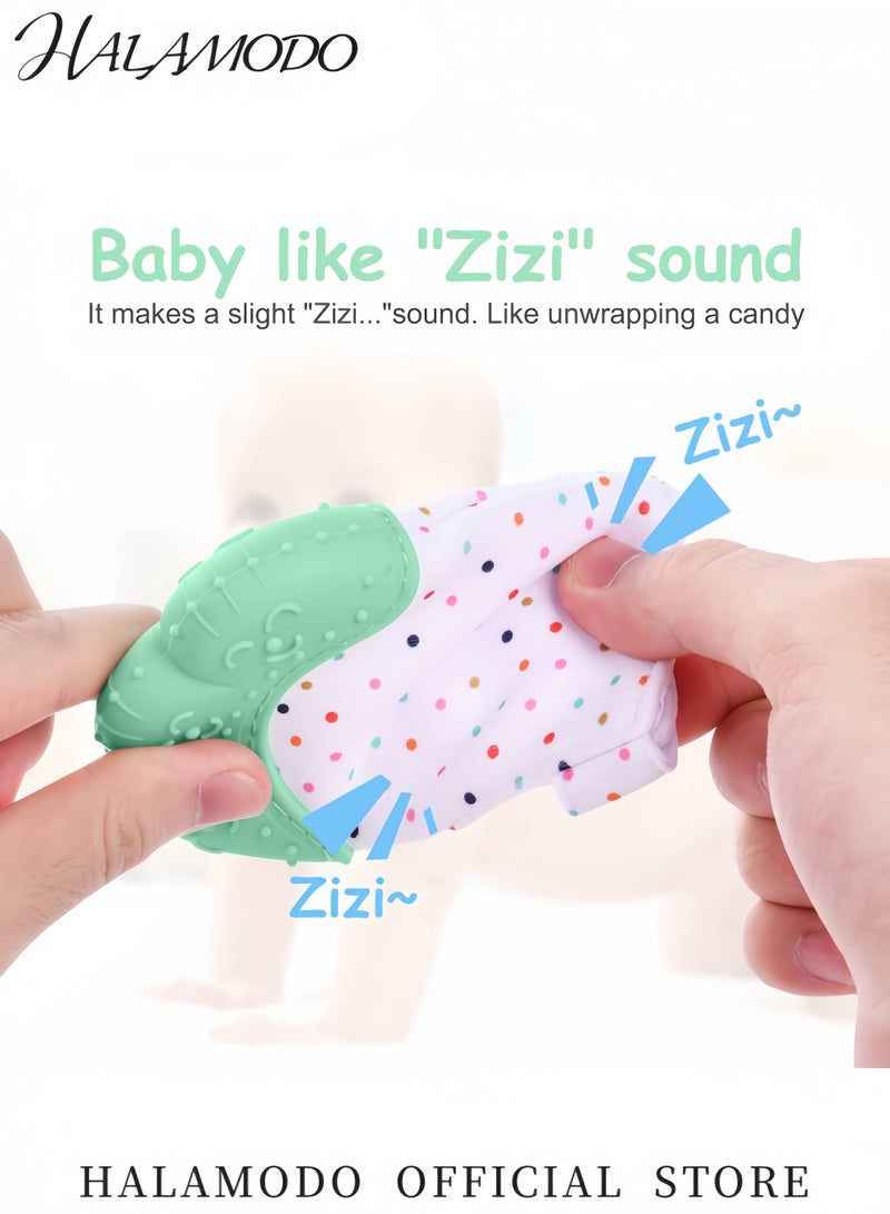 هالامودو قفاز عضاضة أسنان للأطفال من السيليكون قفاز لتخفيف الألم ضد الخدش للأطفال 0-12 شهرا لعبة تخفيف التسنين للرضع مادة سيليكون آمنة وغير سامة مزود بحزام قابل للتعديل - Image 5