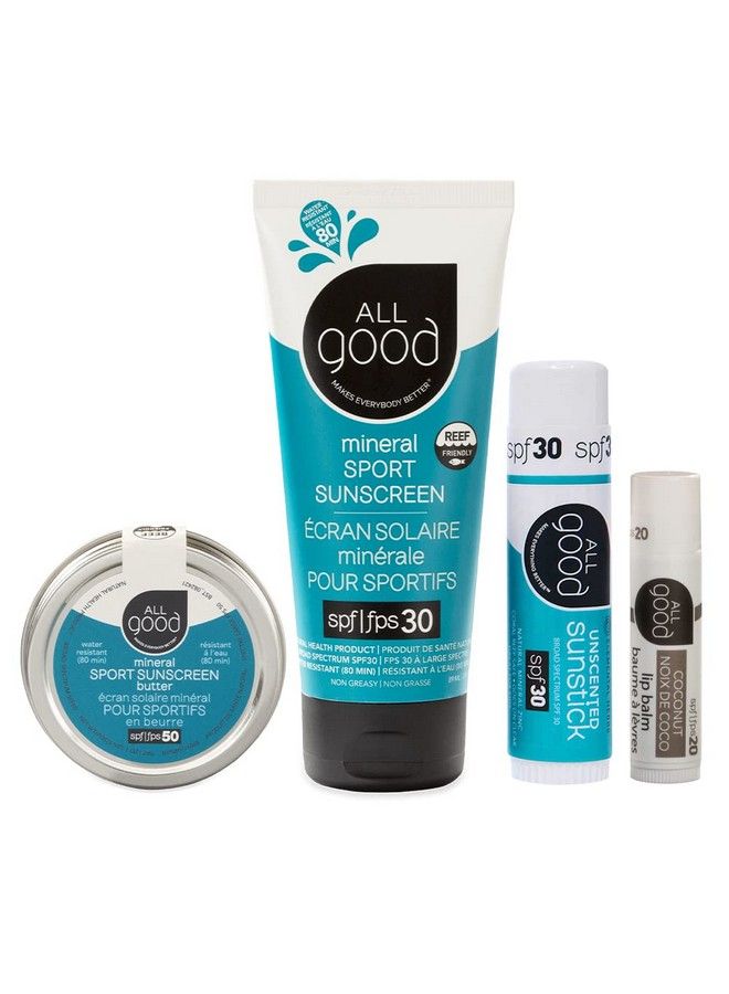 All Good Makes Everything Better All Good Mineral Sun Care Set Sport Sunscreen Lotion Zinc Butter Face/Nose/Ear Sunstick Coconut Spf Lip Balm Water Resistant & Coral Reef Friendly - Image 1